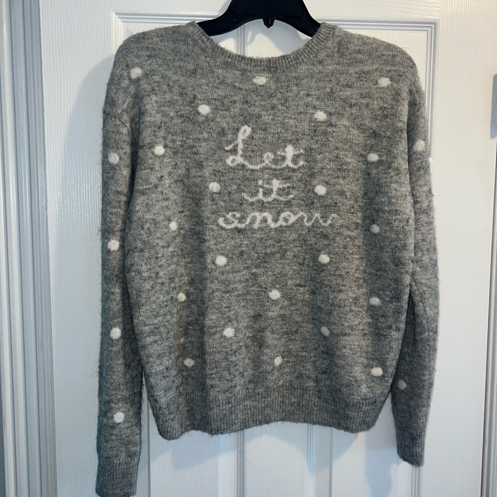 New York Laundry Holiday Classics Gray Sweater with White Dots & “Let it Snow”